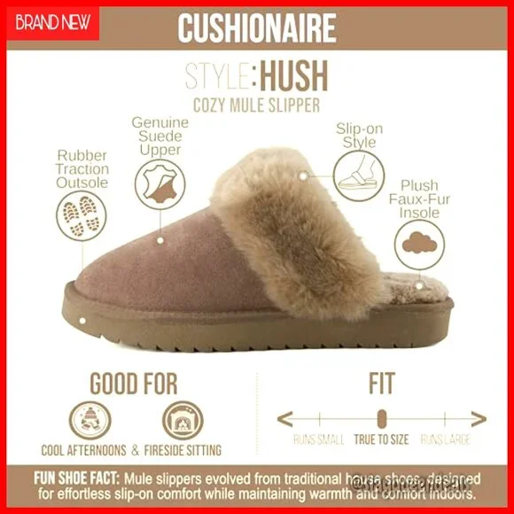 Women's Faux Fur Lined Mule Slippers Slip On Comfort Indoor Outdoor - Picture 4 of 7